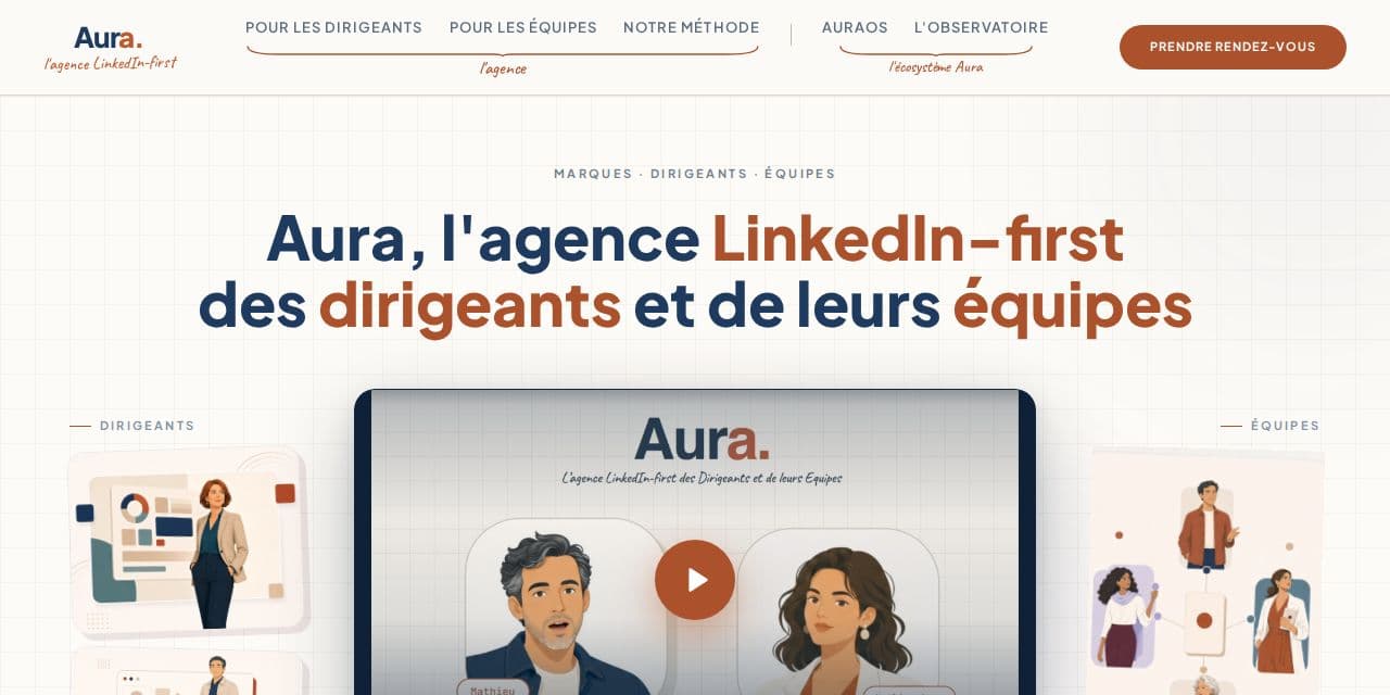 Page d’accueil d’Aura, agence LinkedIn des dirigeants et de leurs équipes