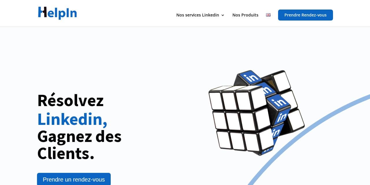Page d’accueil de HelpIn, agence de prospection LinkedIn écrite à la main