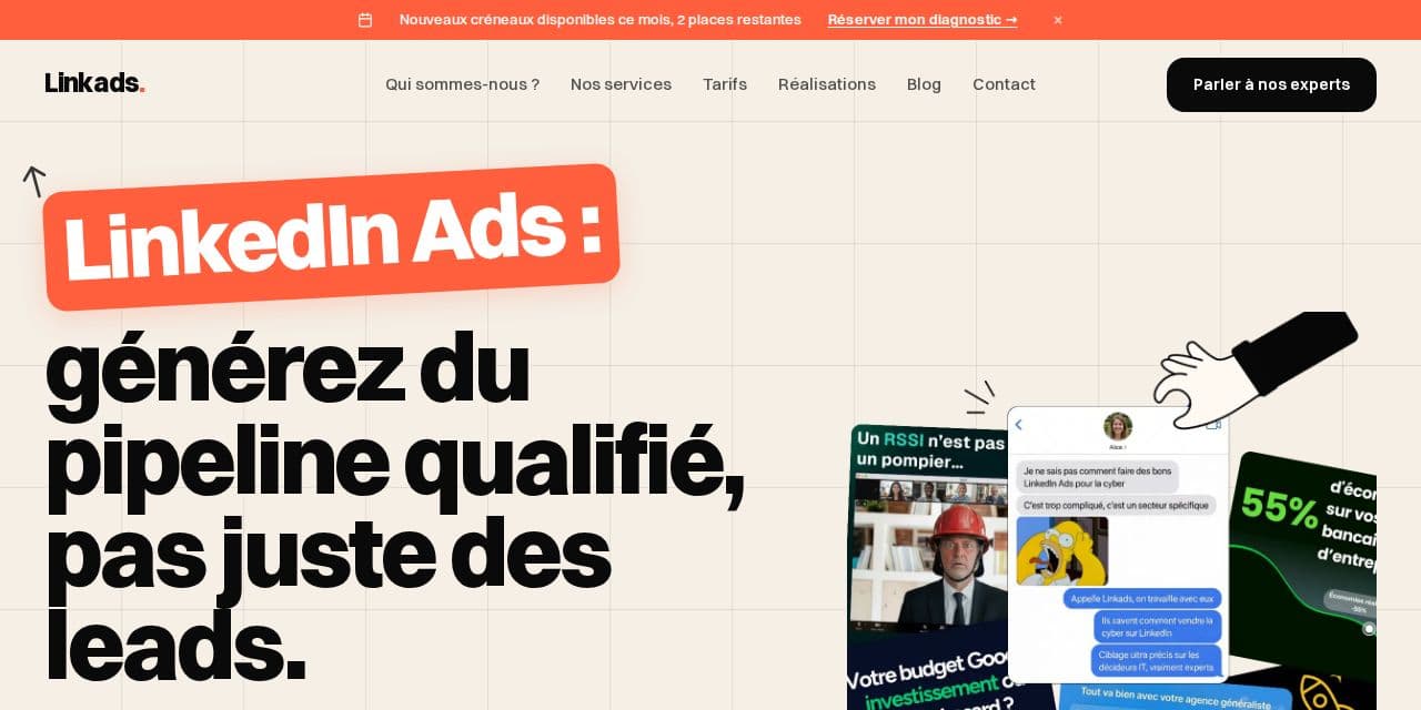 Page d’accueil de Linkads, agence de publicité LinkedIn B2B