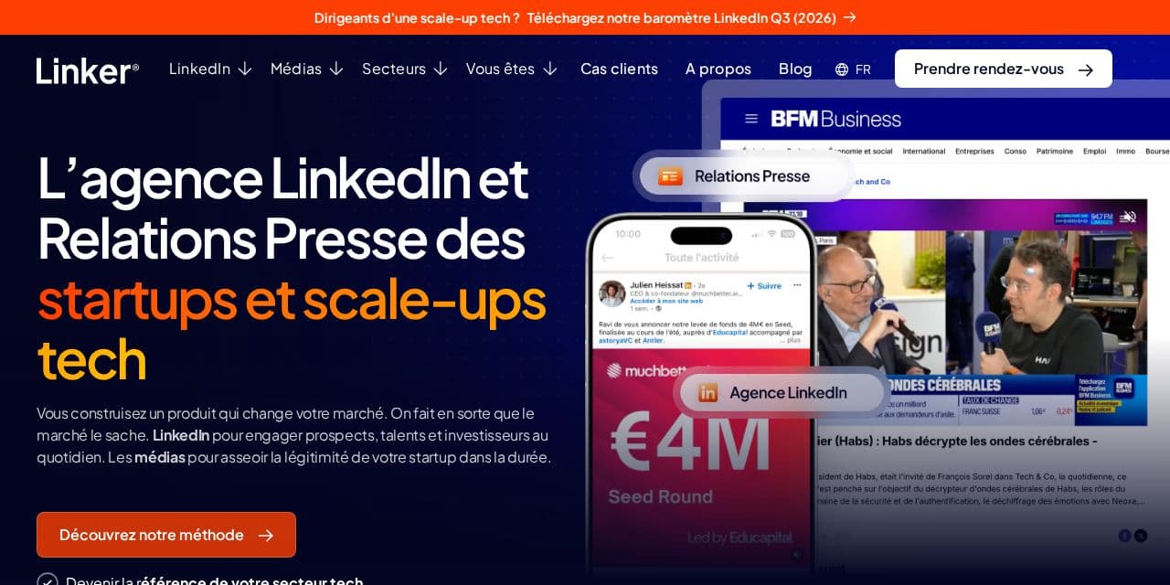 Page d’accueil de Linker, agence LinkedIn et relations presse