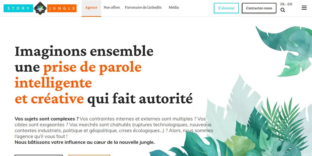 Page d’accueil de Story Jungle, agence de contenus LinkedIn pour les grandes marques