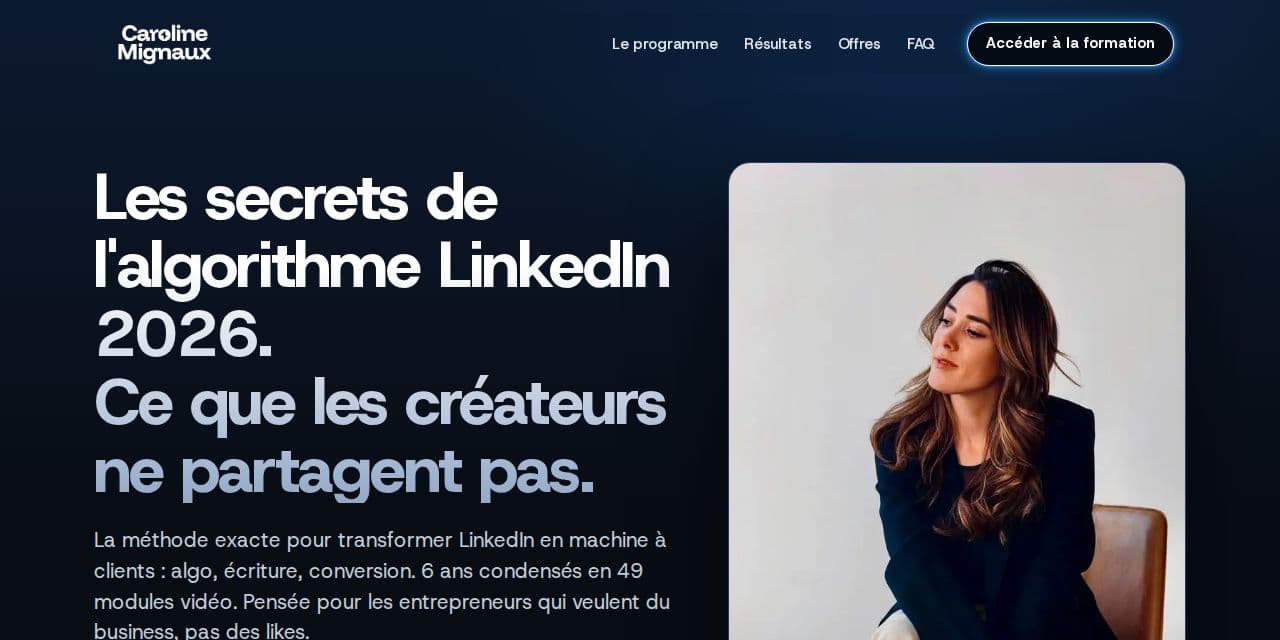 Page de la formation LinkedIn 2026 de Caroline Mignaux