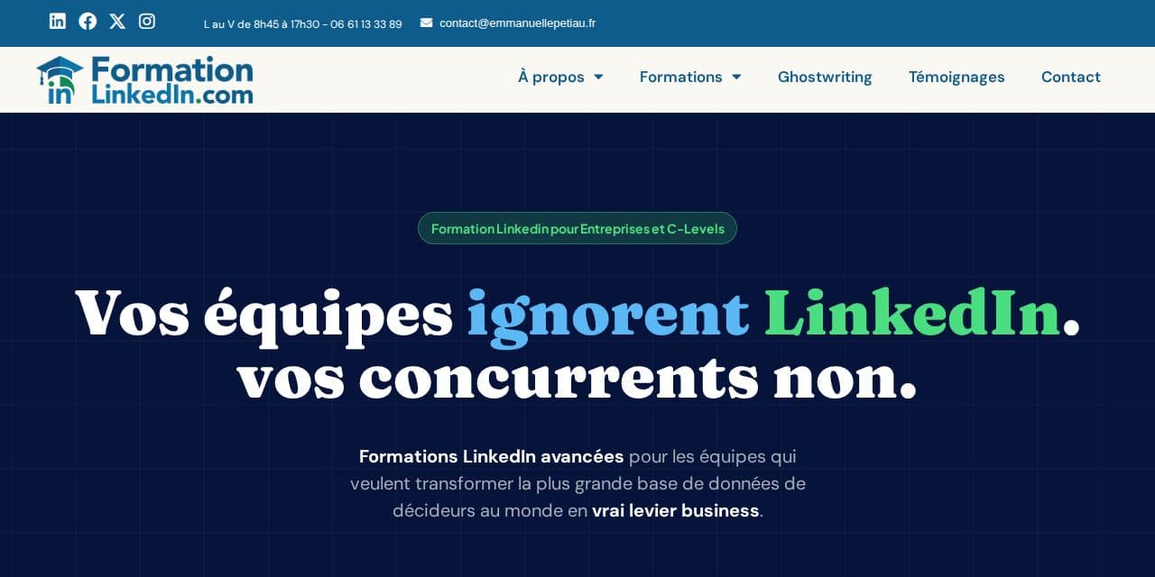 Page d’accueil de Formation LinkedIn, l’organisme d’Emmanuelle Petiau