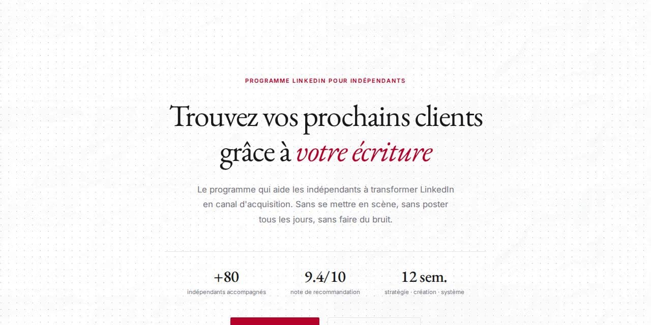 Page du programme LinkedIn pour indépendants de Maud Alavès