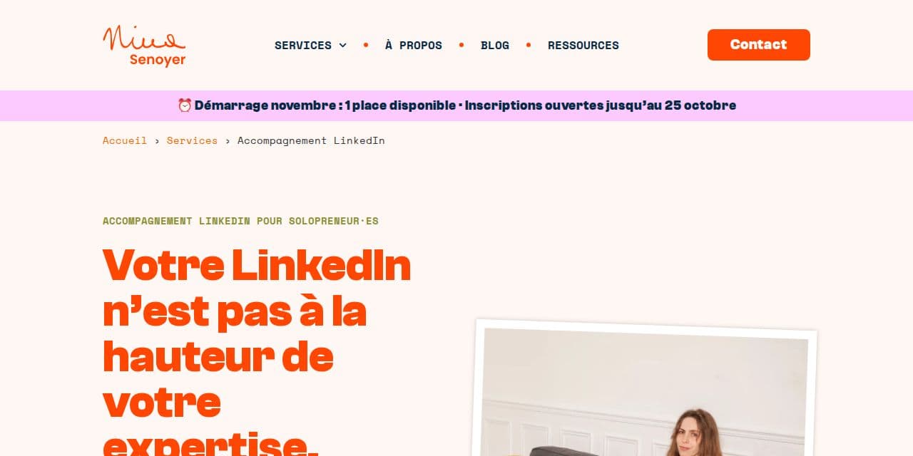 Page de l’accompagnement LinkedIn individuel de Nina Senoyer