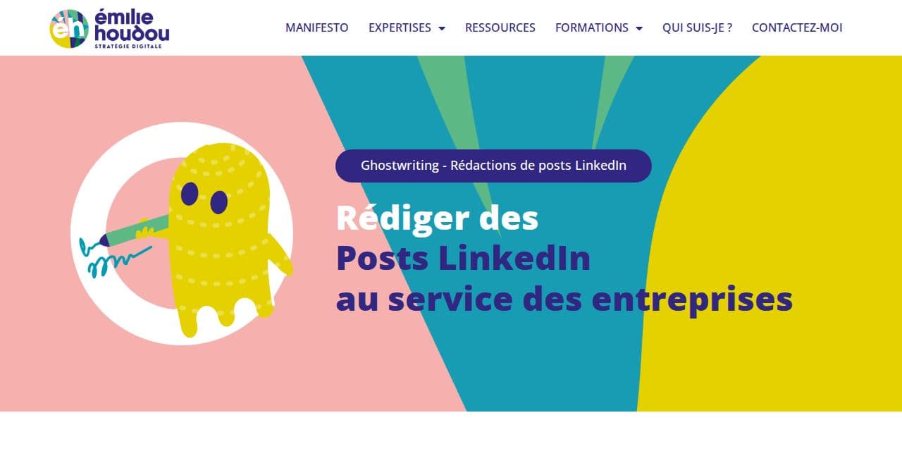 Page ghostwriting LinkedIn d’Emilie Houdou, qui rédige les posts d’entrepreneurs et de cadres