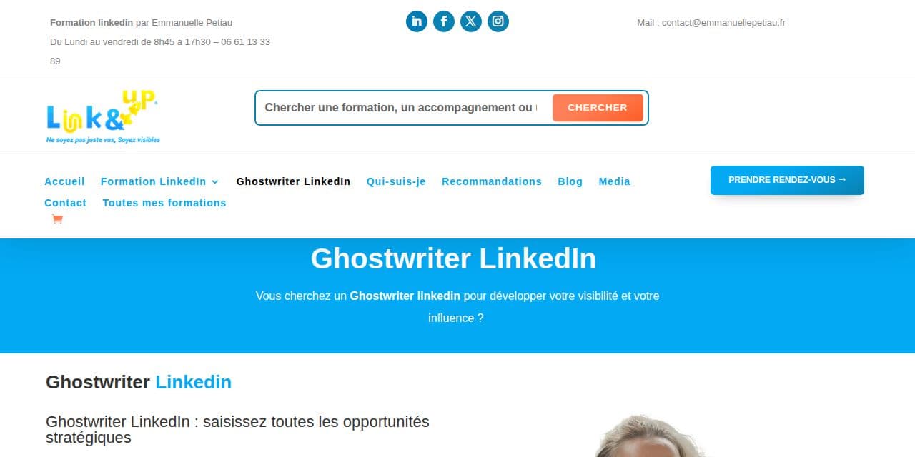 Page ghostwriter LinkedIn du site d’Emmanuelle Petiau, qui écrit les posts des dirigeants