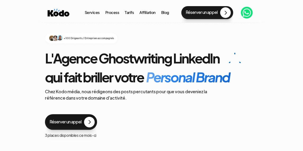 Page d’accueil de Kodo Média, agence de ghostwriting LinkedIn