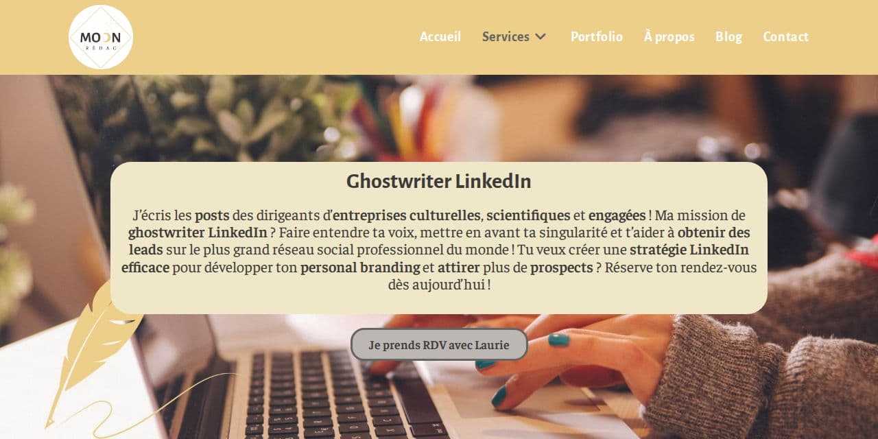 Page ghostwriting LinkedIn de Moon Rédac, l’activité de Laurie Madiot, pour la culture et les sciences