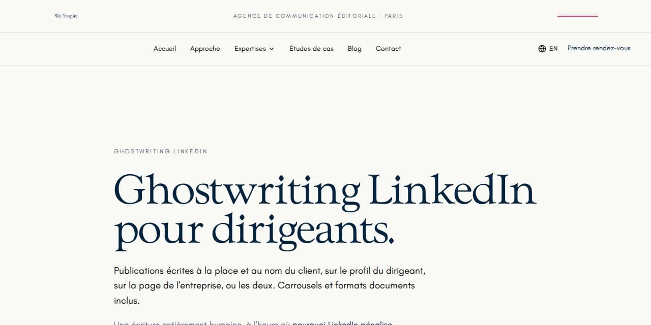 Page ghostwriting LinkedIn de We Ynspire, agence éditoriale parisienne pour dirigeants